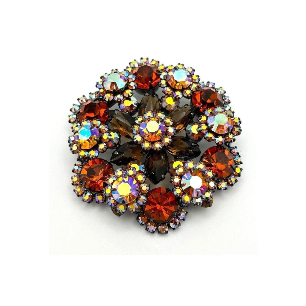 Verified Juliana Delizza & Elster Amber Topaz Brooch Book Piece Japanned 1960s